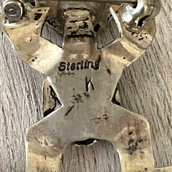 Vintage Navajo Monroe Ashley Frog Malachite Sterling Silver Brooch Pin Pendant - Picture 5 of 5